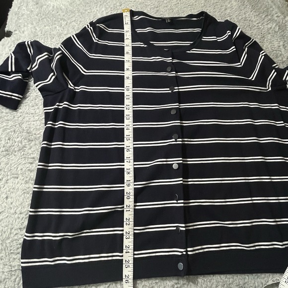 Talbots Sz 3X Striped Button Up 3/4 Sleeve Round Neck Cardigan Coastal Office - Picture 9 of 11